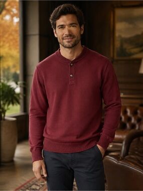 Eddie Bauer Men’s XXL Burgundy Henley Pullover Sweater Long Sleeve